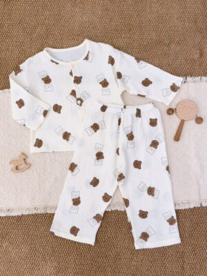 y1789 - Cotton Muslin Gauze Button Pajamas Sleepwear - 图片 17